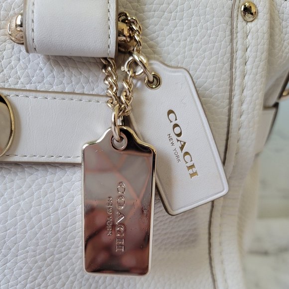 COACH Swagger Carryall Pebbled White Leather Top Handle Bag Gold - Picture 8 of 13